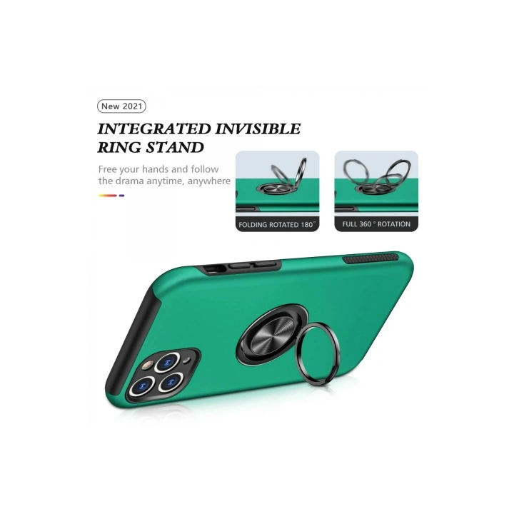 Mey İthalat®  iPhone 11 Pro Max Kılıf Elit Yüzüklü Kapak - Yeşil
