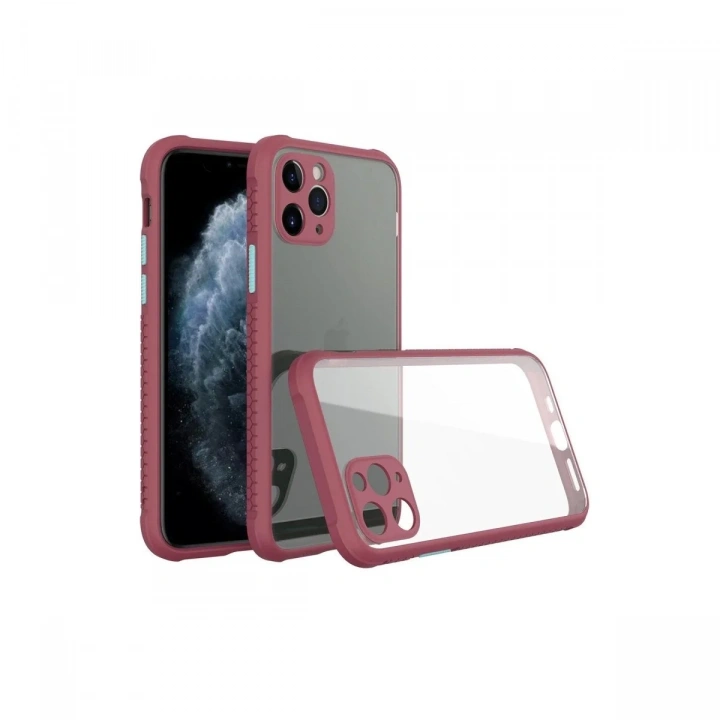 Mey İthalat®  iPhone 11 Pro Max Kılıf Miami Şeffaf Silikon - Fuşya