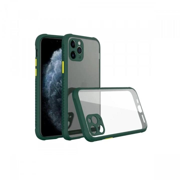 Mey İthalat®  iPhone 11 Pro Max Kılıf Miami Şeffaf Silikon - Koyu Yeşil