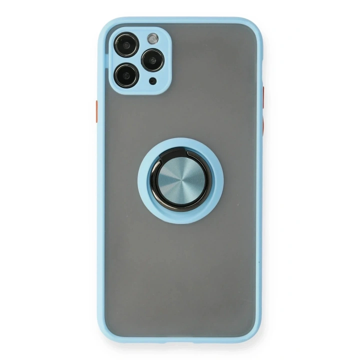 Mey İthalat®  iPhone 11 Pro Max Kılıf Montreal Yüzüklü Silikon Kapak - Buz Mavi