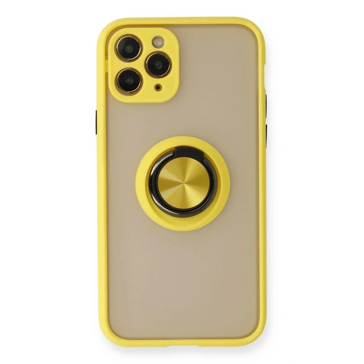 Mey İthalat®  iPhone 11 Pro Max Kılıf Montreal Yüzüklü Silikon Kapak - Sarı