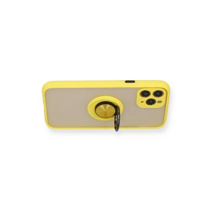 Mey İthalat®  iPhone 11 Pro Max Kılıf Montreal Yüzüklü Silikon Kapak - Sarı