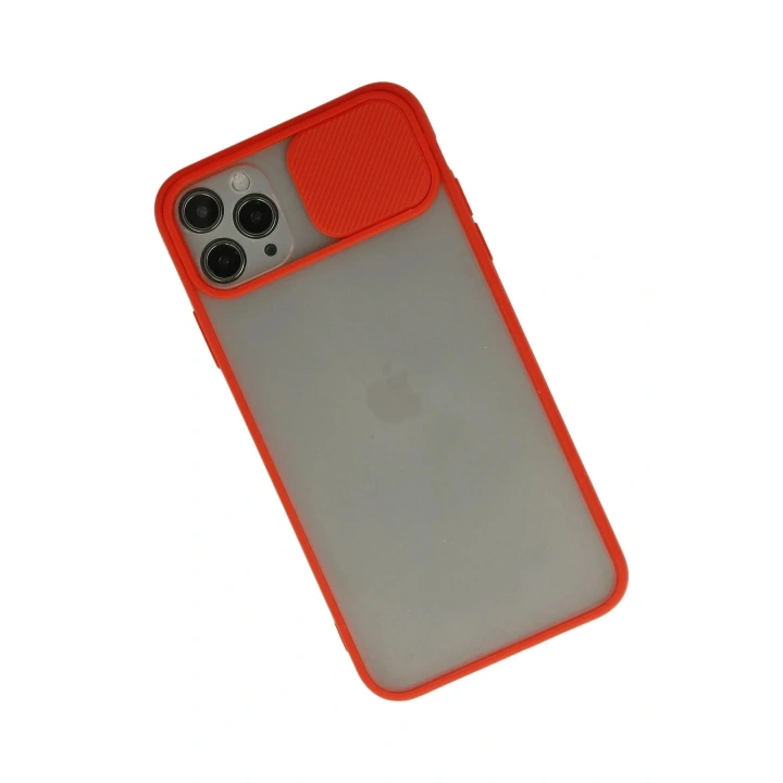 Mey İthalat®  iPhone 11 Pro Max Kılıf Palm Buzlu Kamera Sürgülü Silikon - Kırmızı