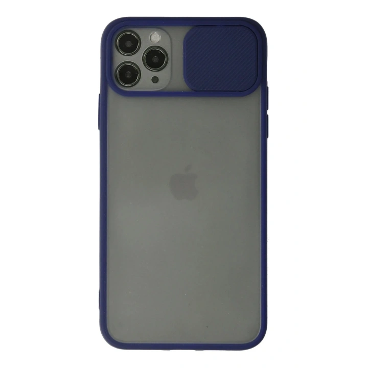 Mey İthalat®  iPhone 11 Pro Max Kılıf Palm Buzlu Kamera Sürgülü Silikon - Lacivert