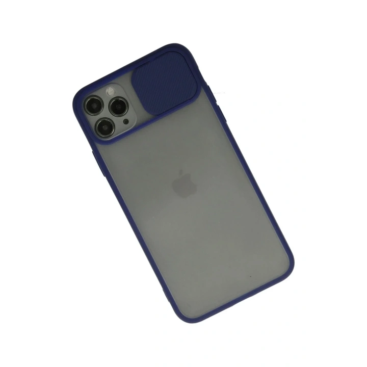 Mey İthalat®  iPhone 11 Pro Max Kılıf Palm Buzlu Kamera Sürgülü Silikon - Lacivert