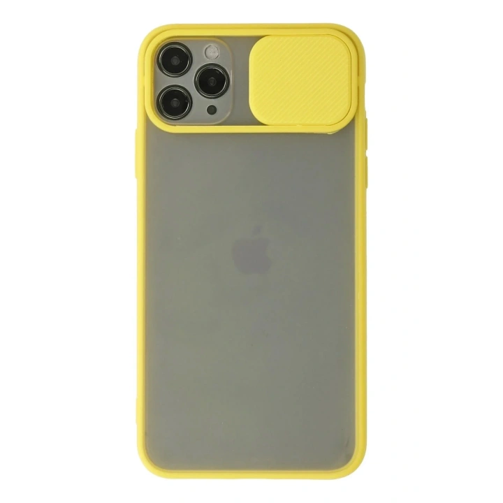 Mey İthalat®  iPhone 11 Pro Max Kılıf Palm Buzlu Kamera Sürgülü Silikon - Sarı