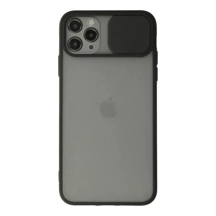 Mey İthalat®  iPhone 11 Pro Max Kılıf Palm Buzlu Kamera Sürgülü Silikon - Siyah