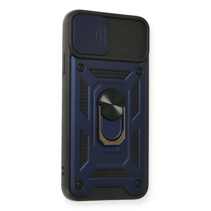 Mey İthalat®  iPhone 11 Pro Max Kılıf Pars Lens Yüzüklü Silikon - Lacivert