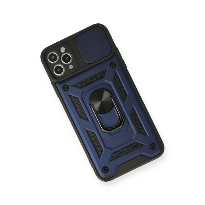 Mey İthalat®  iPhone 11 Pro Max Kılıf Pars Lens Yüzüklü Silikon - Lacivert
