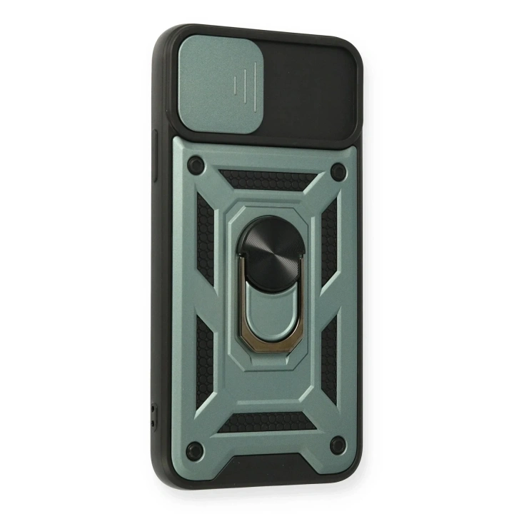 Mey İthalat®  iPhone 11 Pro Max Kılıf Pars Lens Yüzüklü Silikon - Yeşil