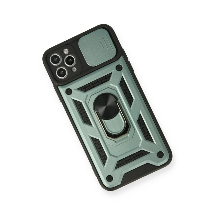 Mey İthalat®  iPhone 11 Pro Max Kılıf Pars Lens Yüzüklü Silikon - Yeşil