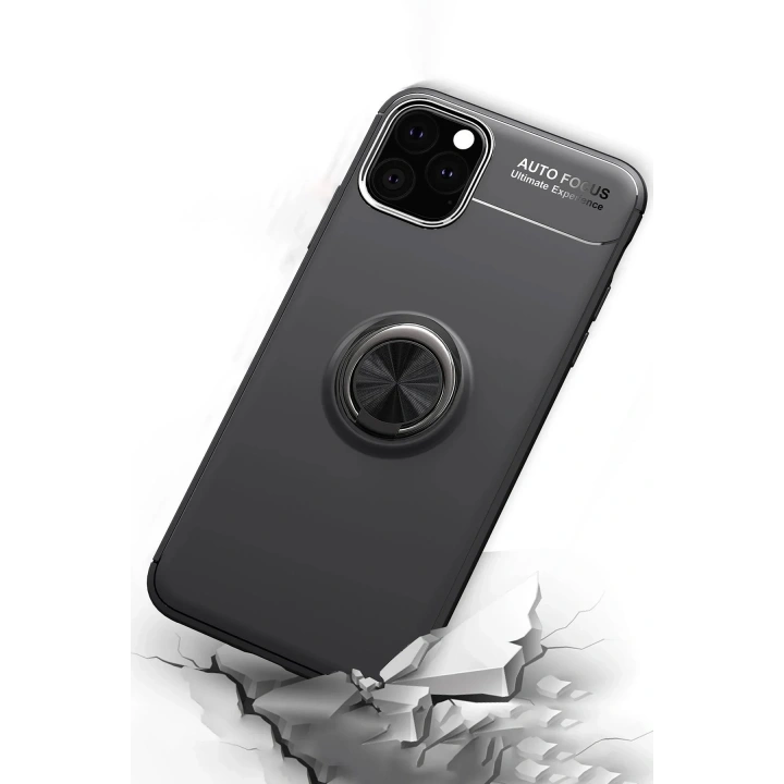 Mey İthalat®  iPhone 11 Pro Max Kılıf Range Yüzüklü Silikon - Siyah