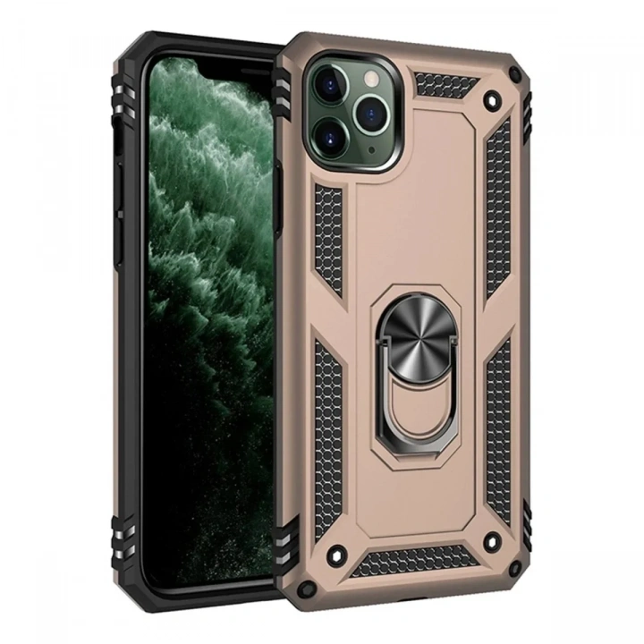 Mey İthalat®  iPhone 11 Pro Max Kılıf Sofya Yüzüklü Silikon Kapak - Gold
