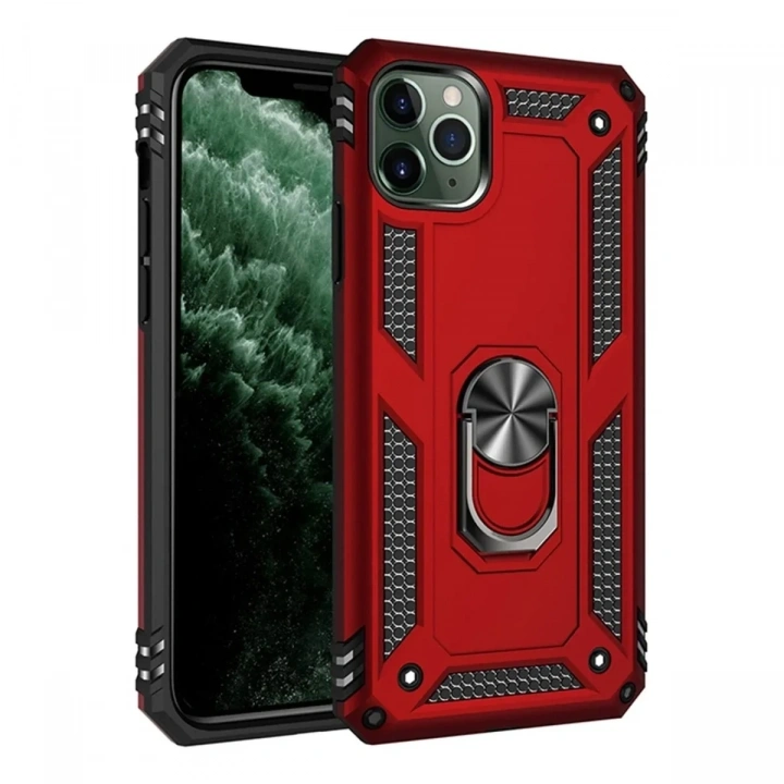 Mey İthalat®  iPhone 11 Pro Max Kılıf Sofya Yüzüklü Silikon Kapak - Kırmızı
