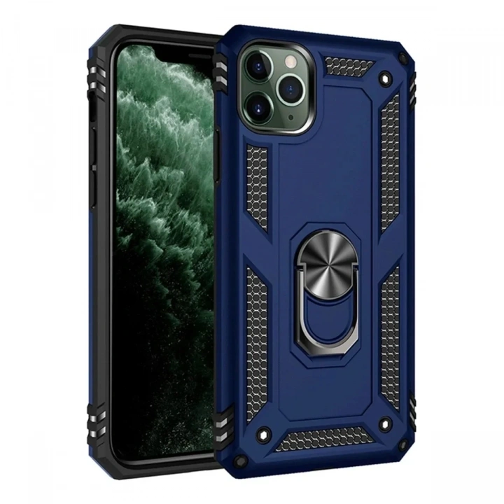 Mey İthalat®  iPhone 11 Pro Max Kılıf Sofya Yüzüklü Silikon Kapak - Lacivert