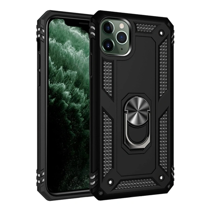 Mey İthalat®  iPhone 11 Pro Max Kılıf Sofya Yüzüklü Silikon Kapak - Siyah