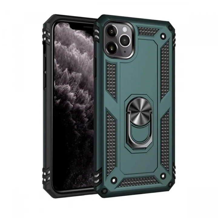 Mey İthalat®  iPhone 11 Pro Max Kılıf Sofya Yüzüklü Silikon Kapak - Yeşil