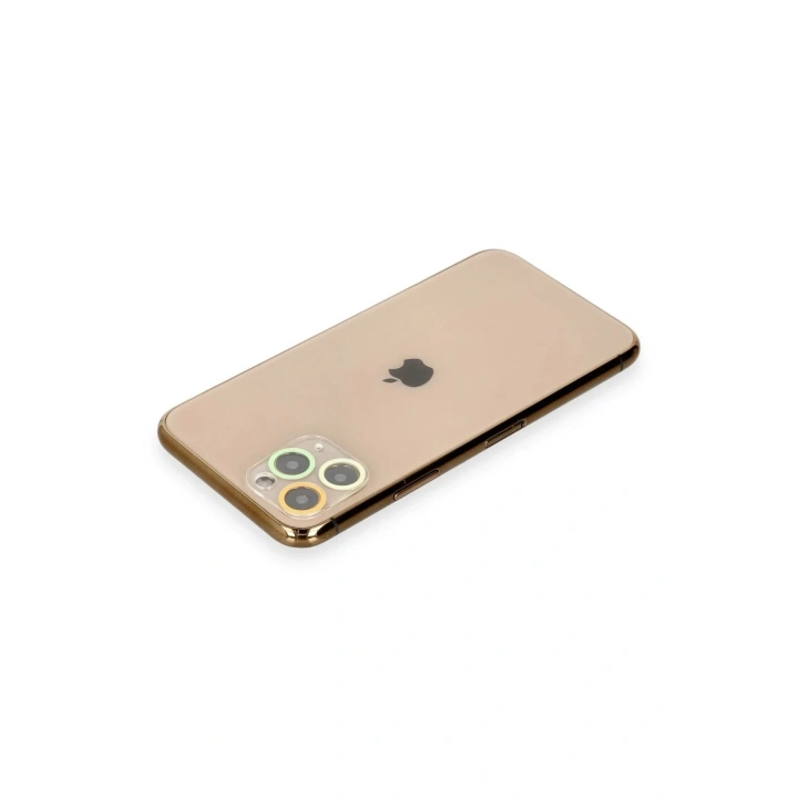 Mey İthalat®  iPhone 11 Pro Max Renkli Kamera Lens Koruma Cam - Sarı-Turuncu