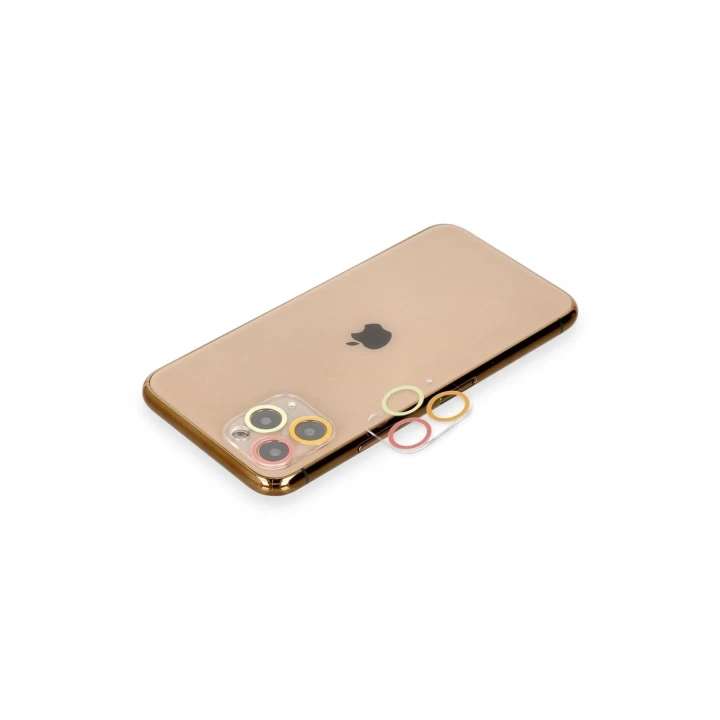 Mey İthalat®  iPhone 11 Pro Max Renkli Kamera Lens Koruma Cam - Turuncu-Kırmızı