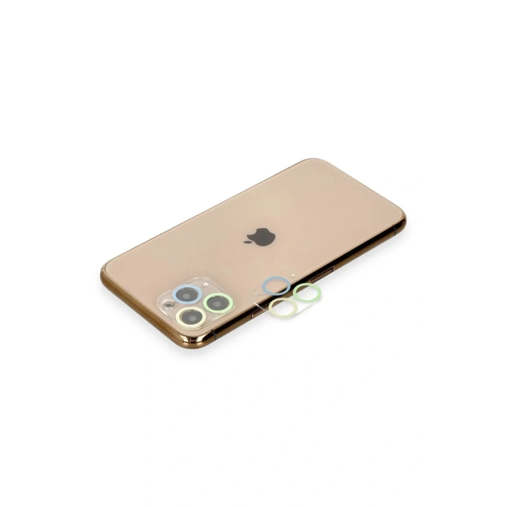 Mey İthalat®  iPhone 11 Pro Max Renkli Kamera Lens Koruma Cam - Yeşil-Sarı