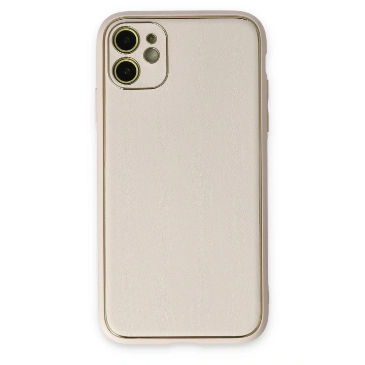 Mey İthalat®  iPhone 12 Kılıf Coco Deri Silikon Kapak - Beyaz