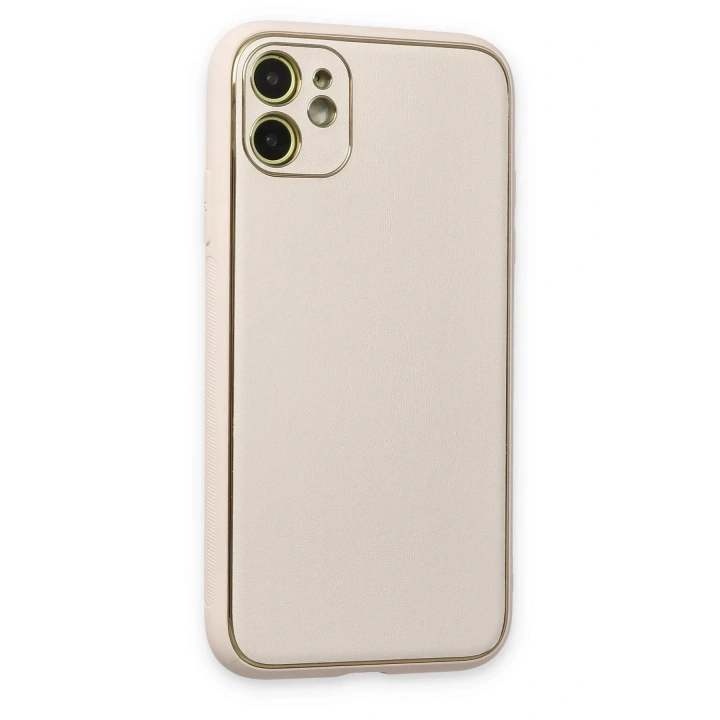 Mey İthalat®  iPhone 12 Kılıf Coco Deri Silikon Kapak - Beyaz