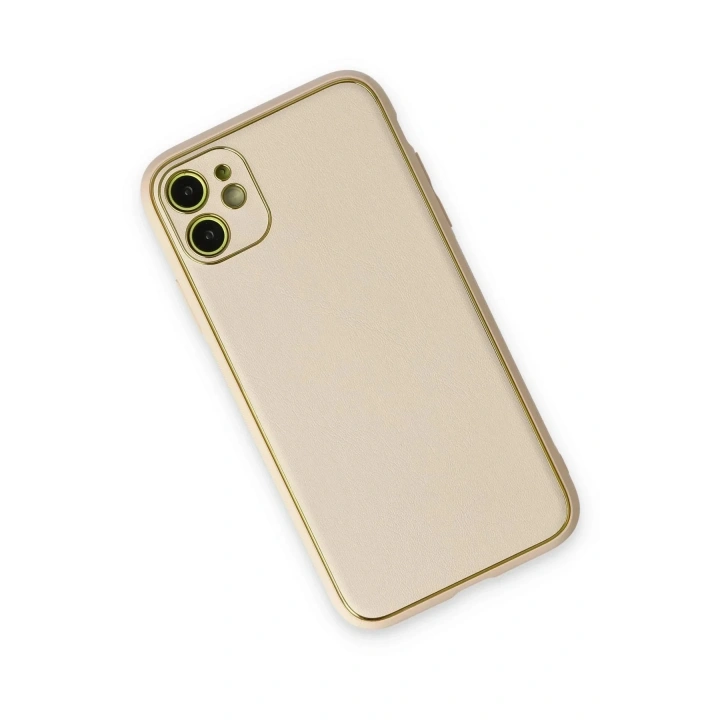 Mey İthalat®  iPhone 12 Kılıf Coco Deri Silikon Kapak - Gold