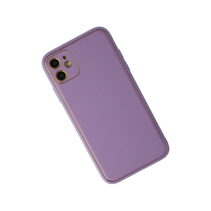 Mey İthalat®  iPhone 12 Kılıf Coco Deri Silikon Kapak - Lila