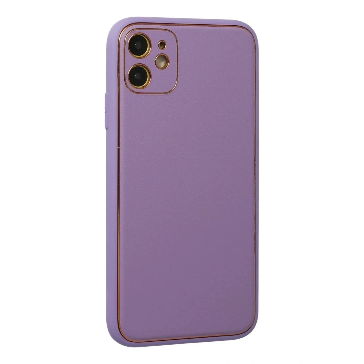 Mey İthalat®  iPhone 12 Kılıf Coco Deri Silikon Kapak - Lila