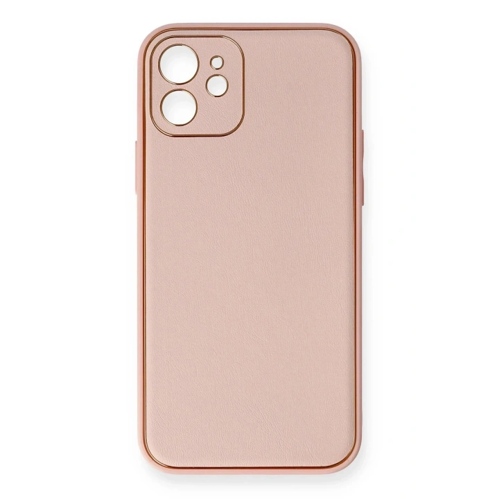 Mey İthalat®  iPhone 12 Kılıf Coco Deri Silikon Kapak - Pembe