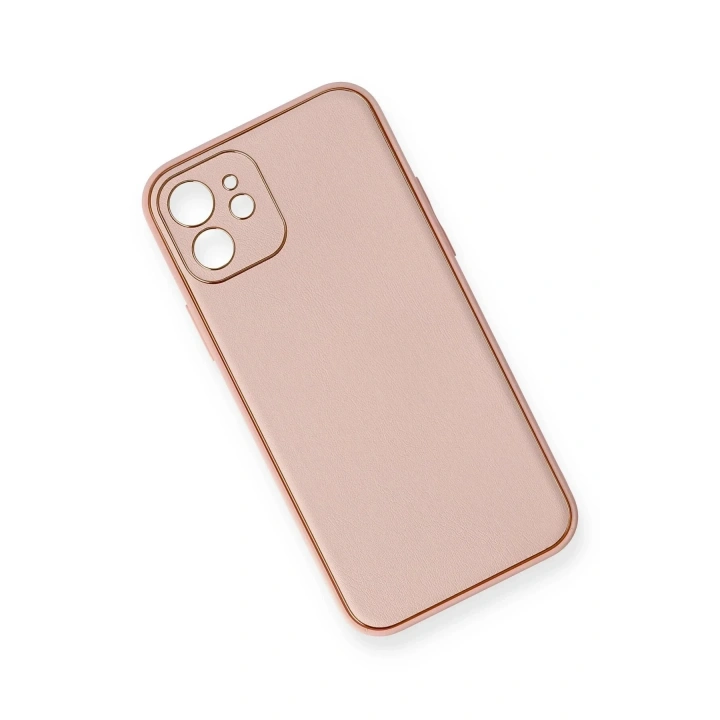 Mey İthalat®  iPhone 12 Kılıf Coco Deri Silikon Kapak - Pembe