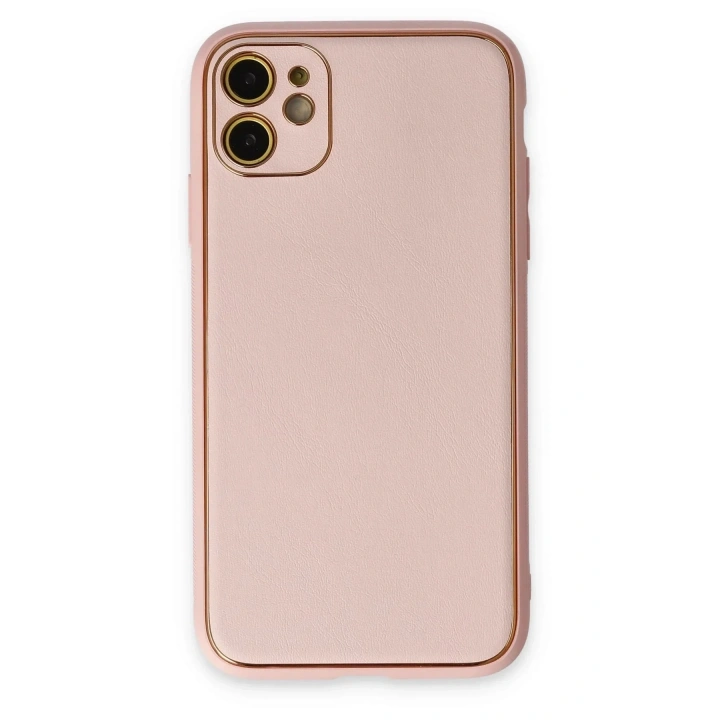 Mey İthalat®  iPhone 12 Kılıf Coco Deri Silikon Kapak - Pudra