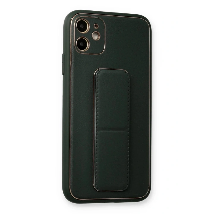 Mey İthalat®  iPhone 12 Kılıf Coco Deri Standlı Kapak - Füme