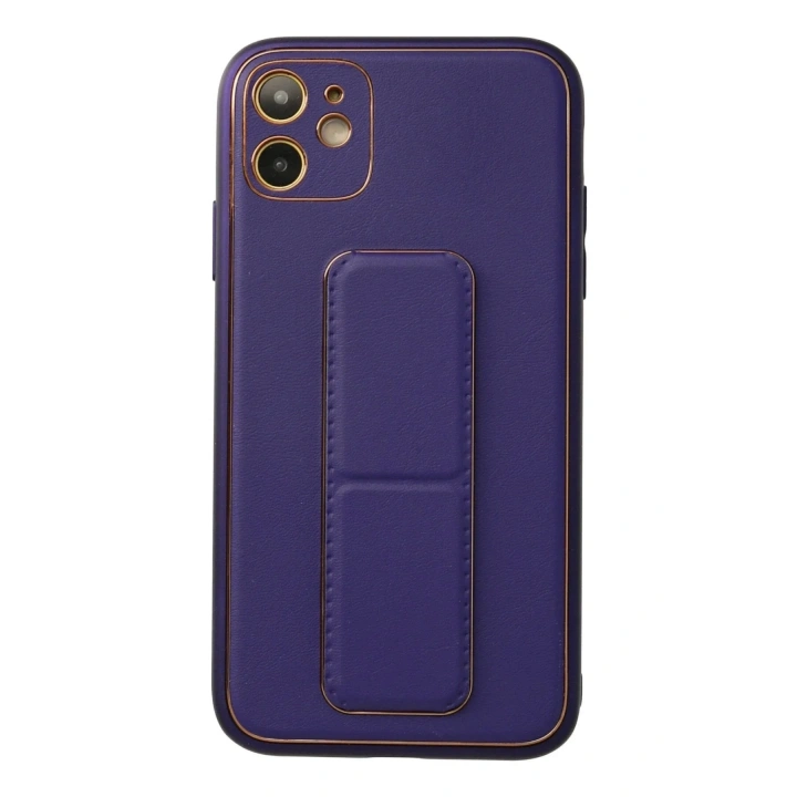 Mey İthalat®  iPhone 12 Kılıf Coco Deri Standlı Kapak - Mor