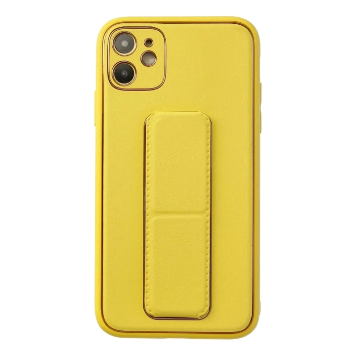 Mey İthalat®  iPhone 12 Kılıf Coco Deri Standlı Kapak - Sarı