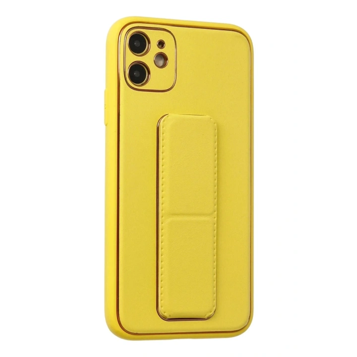 Mey İthalat®  iPhone 12 Kılıf Coco Deri Standlı Kapak - Sarı