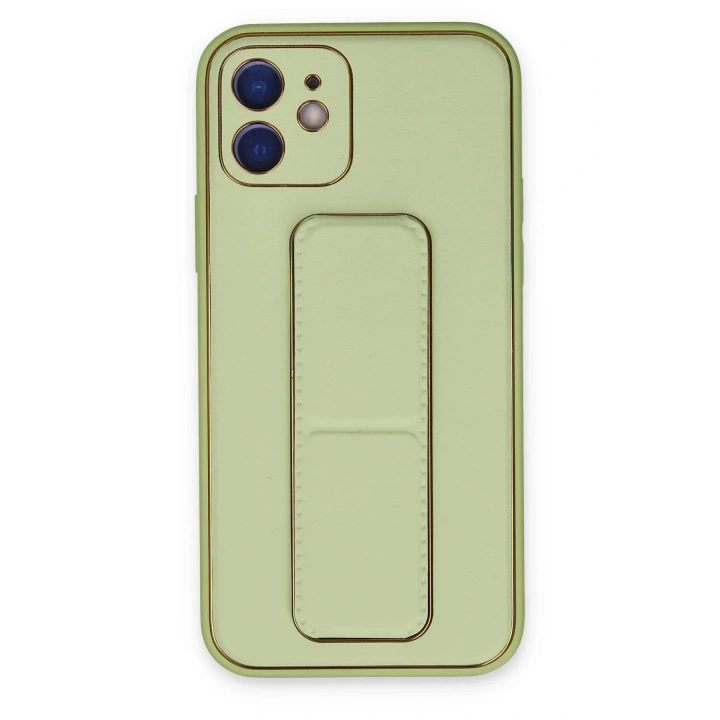 Mey İthalat®  iPhone 12 Kılıf Coco Deri Standlı Kapak - Su Yeşili