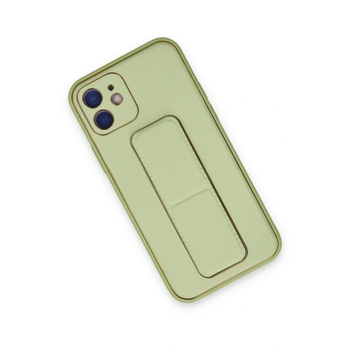 Mey İthalat®  iPhone 12 Kılıf Coco Deri Standlı Kapak - Su Yeşili