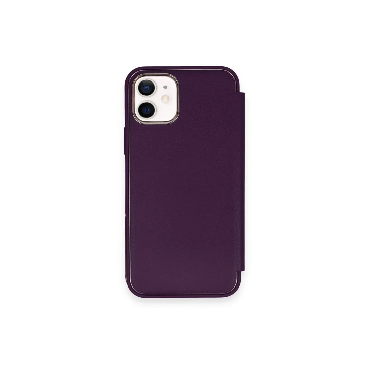 Mey İthalat®  iPhone 12 Kılıf Dolpin Kapaklı - Derin Mor