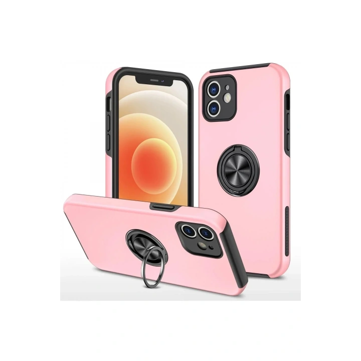Mey İthalat®  iPhone 12 Kılıf Elit Yüzüklü Kapak - Pembe