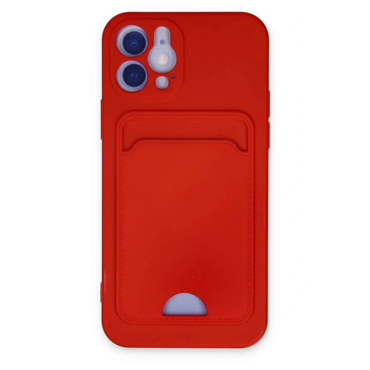 Mey İthalat®  iPhone 12 Kılıf Kelvin Kartvizitli Silikon - Kırmızı