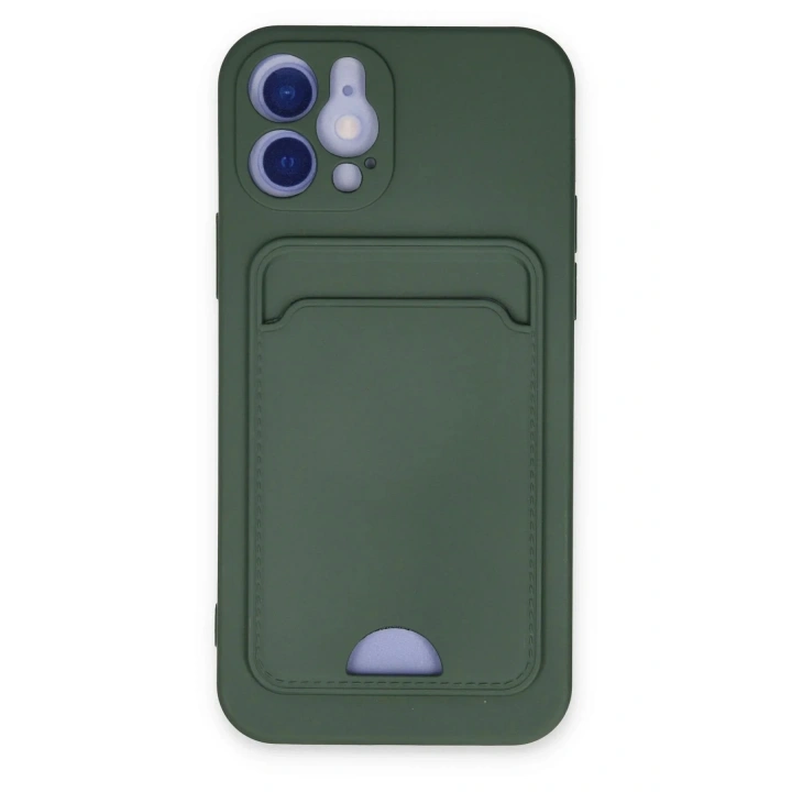 Mey İthalat®  iPhone 12 Kılıf Kelvin Kartvizitli Silikon - Koyu Yeşil