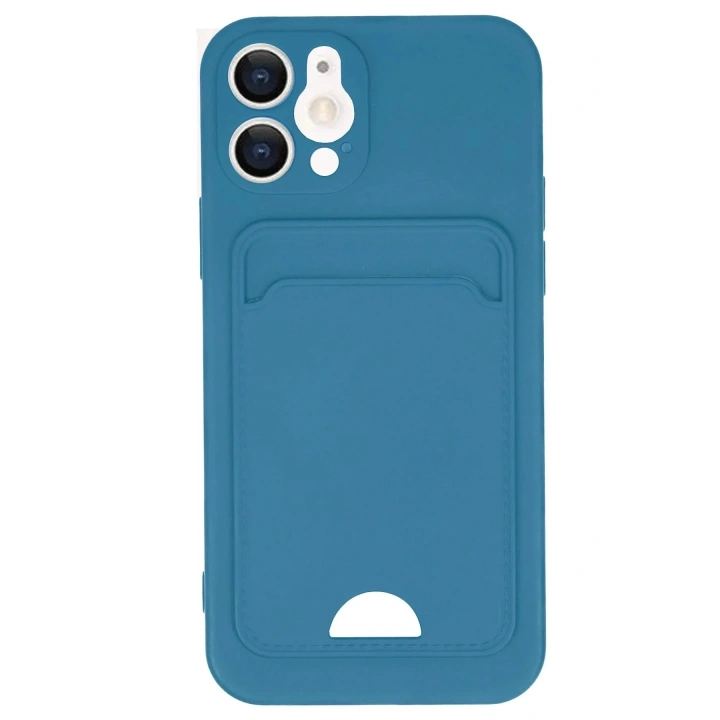 Mey İthalat®  iPhone 12 Kılıf Kelvin Kartvizitli Silikon - Mavi