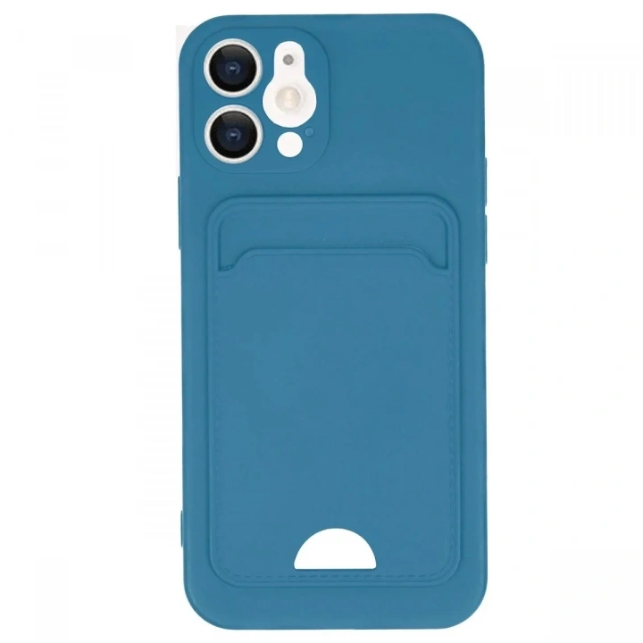 Mey İthalat®  iPhone 12 Kılıf Kelvin Kartvizitli Silikon - Mavi