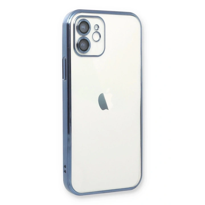 Mey İthalat®  iPhone 12 Kılıf  Lensli Silikon - Açık Mavi