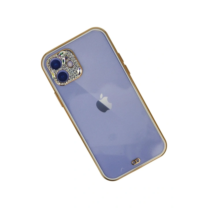 Mey İthalat®  iPhone 12 Kılıf Liva Taşlı Silikon - Beyaz