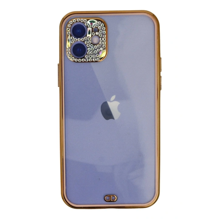 Mey İthalat®  iPhone 12 Kılıf Liva Taşlı Silikon - Pembe