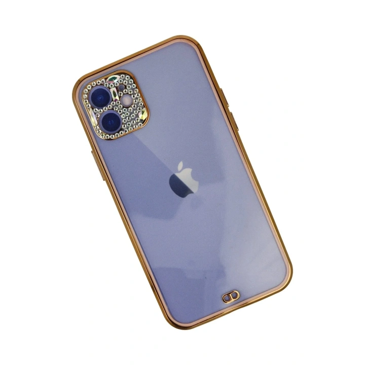 Mey İthalat®  iPhone 12 Kılıf Liva Taşlı Silikon - Pembe