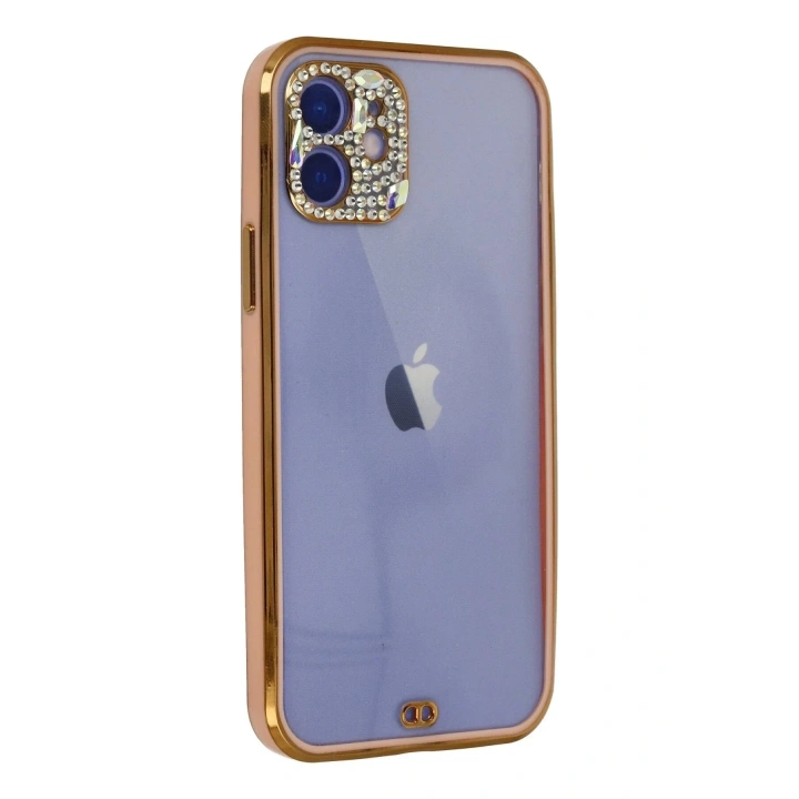 Mey İthalat®  iPhone 12 Kılıf Liva Taşlı Silikon - Pembe