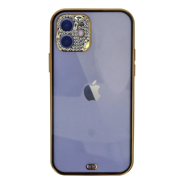 Mey İthalat®  iPhone 12 Kılıf Liva Taşlı Silikon - Siyah